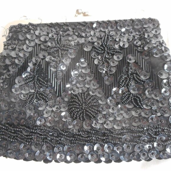 Vintage Hand Made Clutch bag Purse Black beaded - Picture 3 of 8